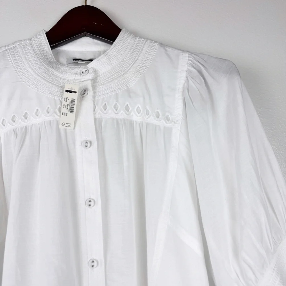 Madewell Puff-Sleeve Band-Collar Lightweight Shirt White Size 4/S NWT